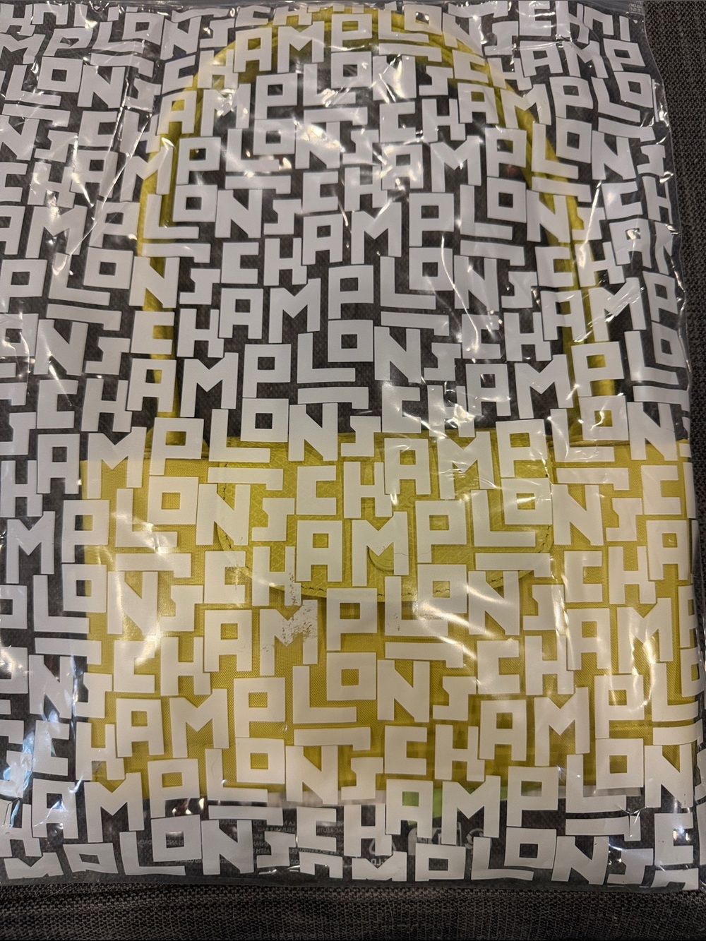 Longchamp Black and White Logo Print Tote with Gold Handle Accent